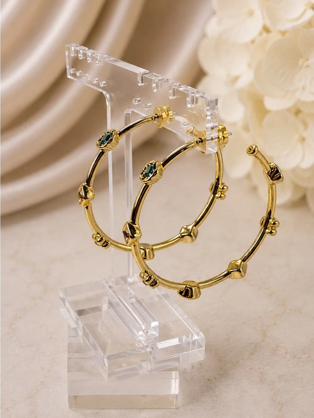 Coach Gold Tone Crystal Accent Hoop Earrings